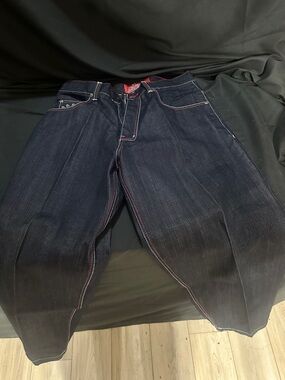 Men's Dark Jeans with Red Stitching-evolution in design-Y2K size 32x32-#566